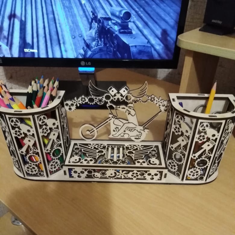 Motorcycle Biker Desk Organizer Pen And Card Holder