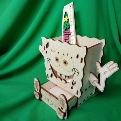Vetor SpongeBob Desk Organizer Pencil para Corte a Laser MDF baixe grátis
