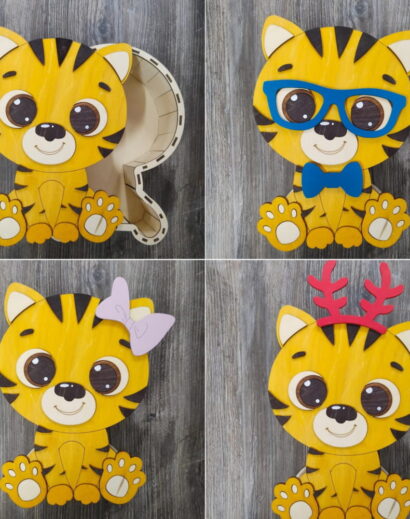 Caixa de Tigre Cortada a Laser - Vetor Grátis