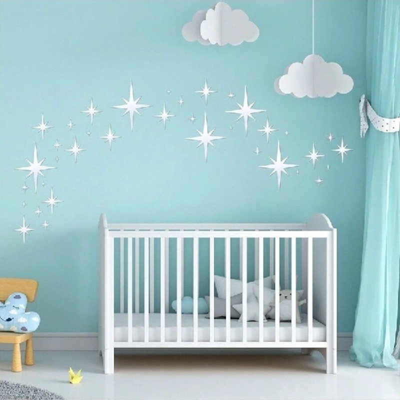 Adesivo de parede espelhado 3D em acrílico com design de estrela cortada a laser para casa1